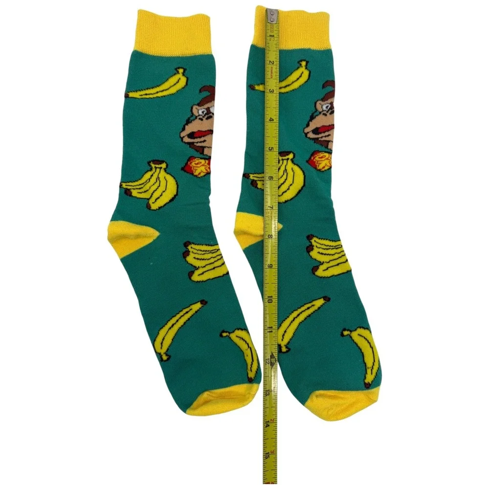 Donkey Kong Banana Themed Crew Socks Green Yellow Adult‎ Size One Size